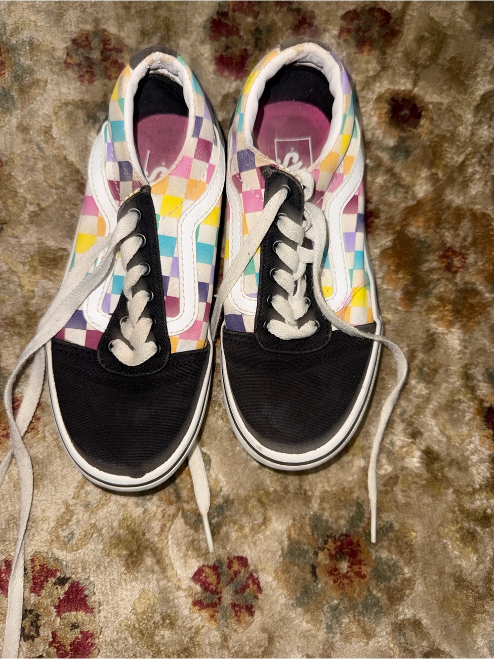 Vans Multicolor Pastel Checkered Low-Top Sneakers with Black Toe